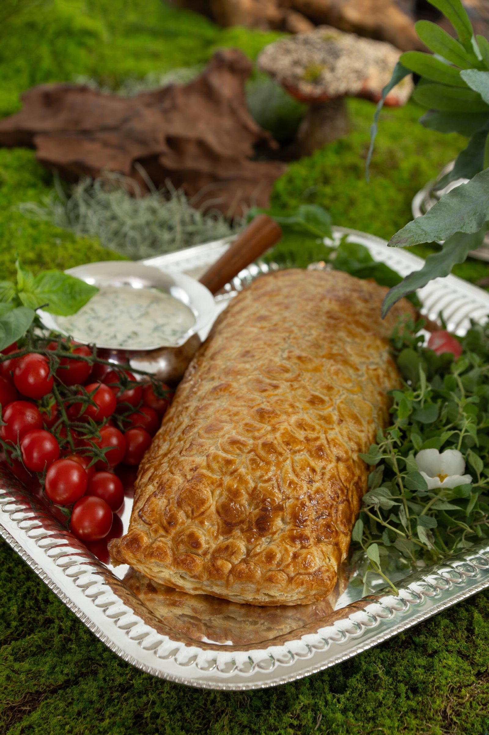 Wellington de pescada amarela na fonduta de espinafre